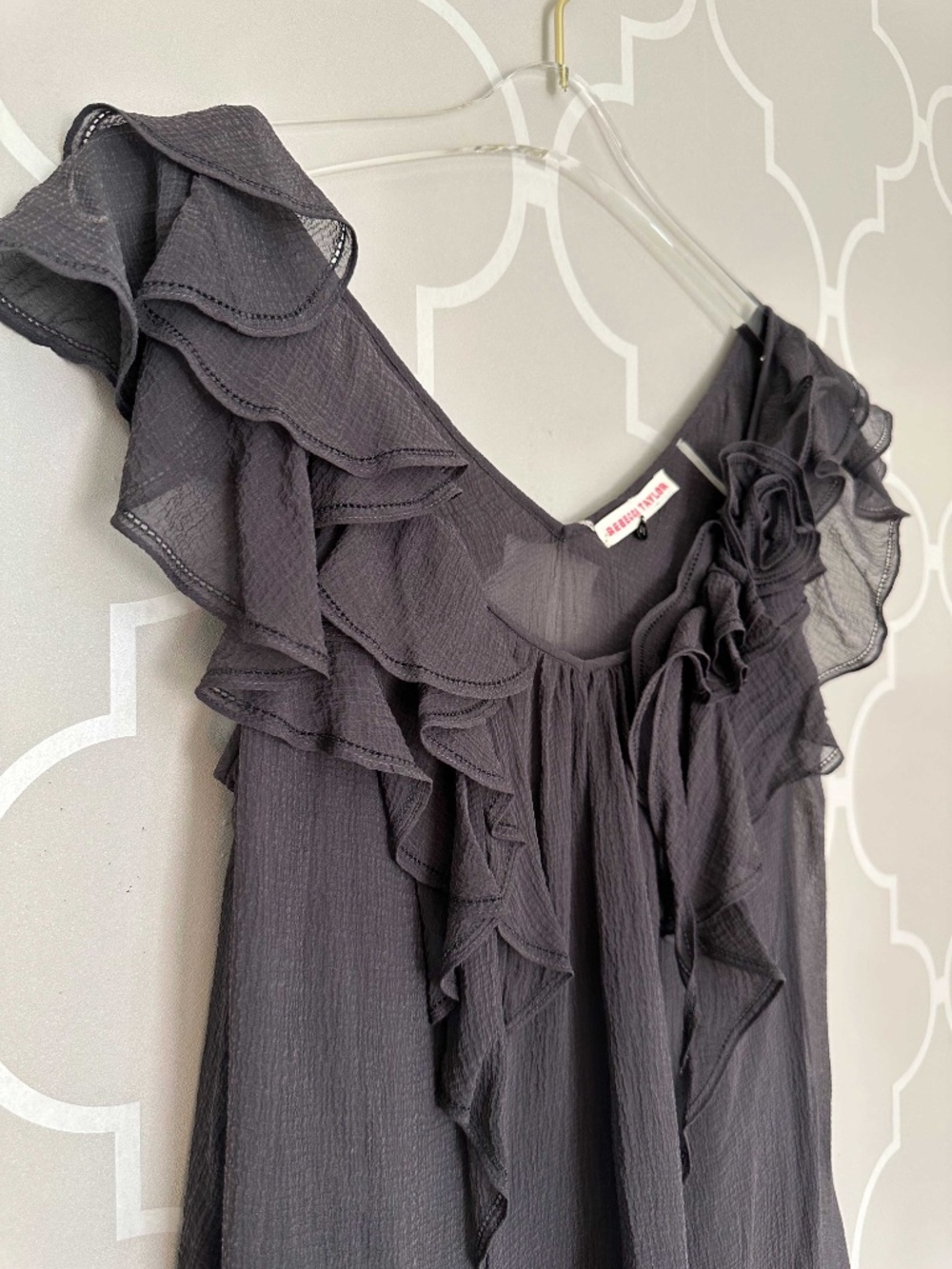 NWT Rebecca Taylor Coal Gray Ruffle Blouse & Camisole Top Size 10 - Picture 6 of 13